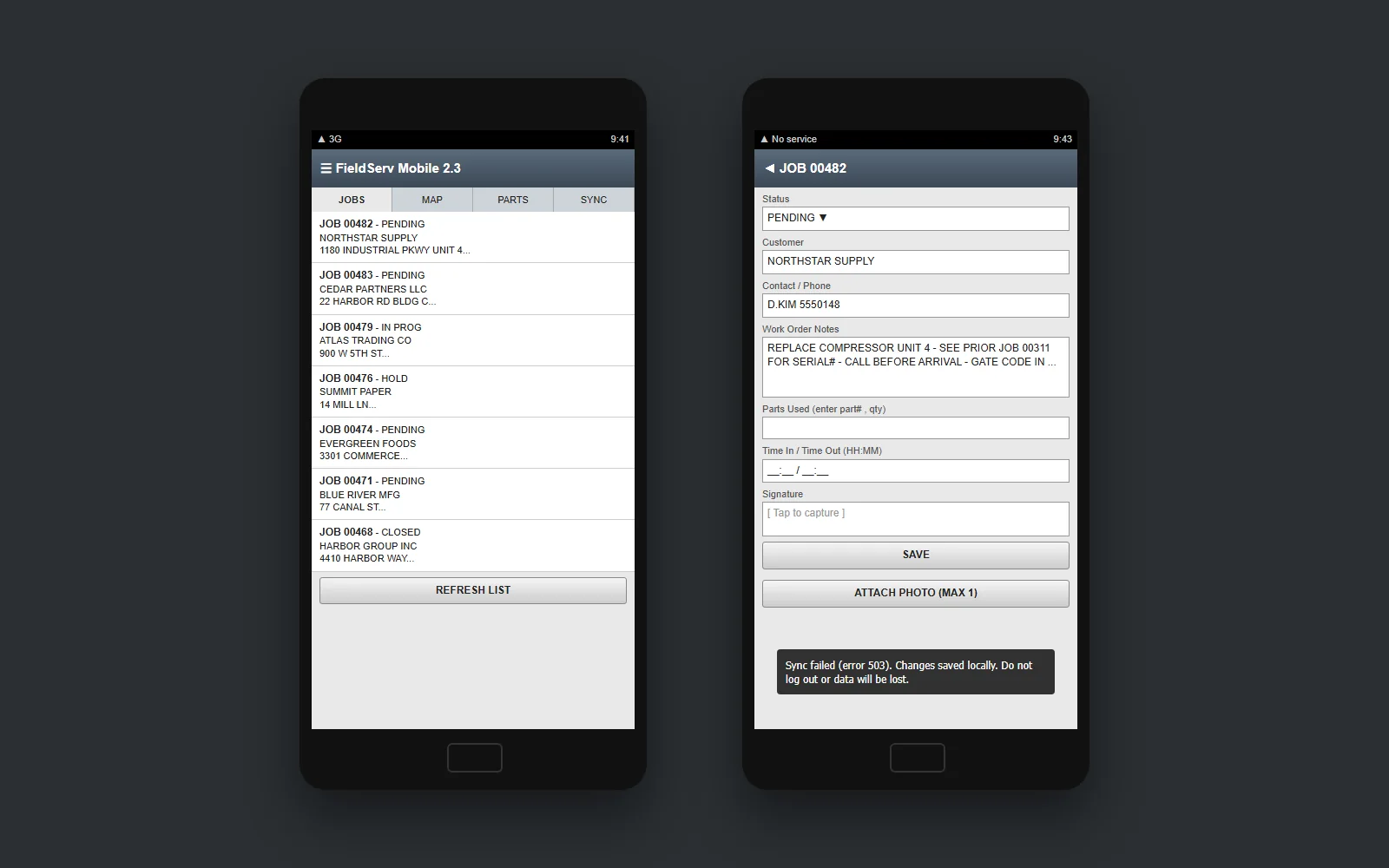 Before: FieldServ Mobile 2.3 — fictional field service concept