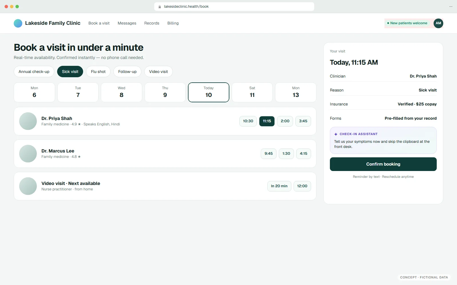 After: Book online · confirmed instantly — fictional healthcare concept